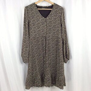 Mikarose Dress XS Calico Floral Cottage Core Ruffle‎ Henley Smocked Modest